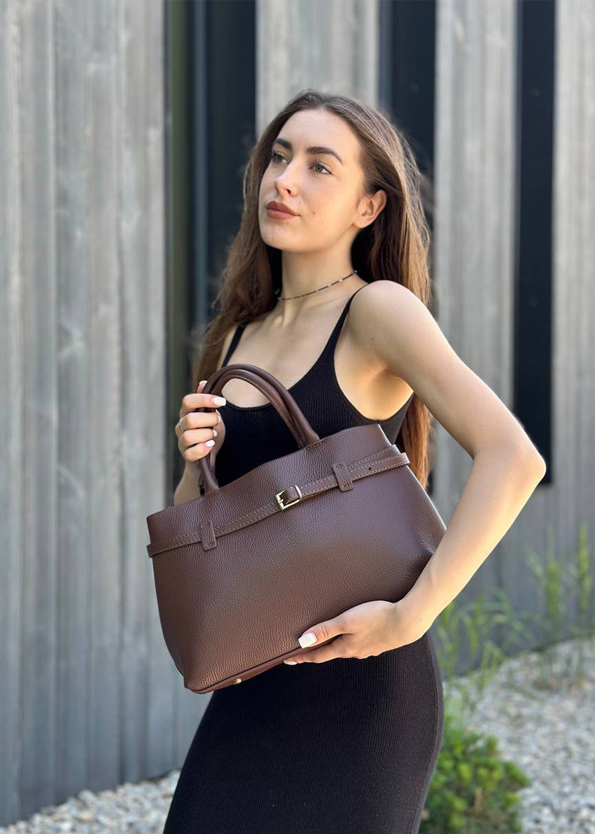 Bolso de mano de piel italiana Marrón 9090-06-32