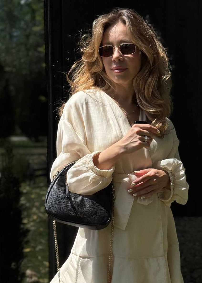 Bolso de hombro de piel italiana Negro 3131-05-32