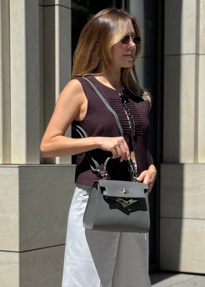 Bolso de mano de piel italiana Gris 3993-27-31