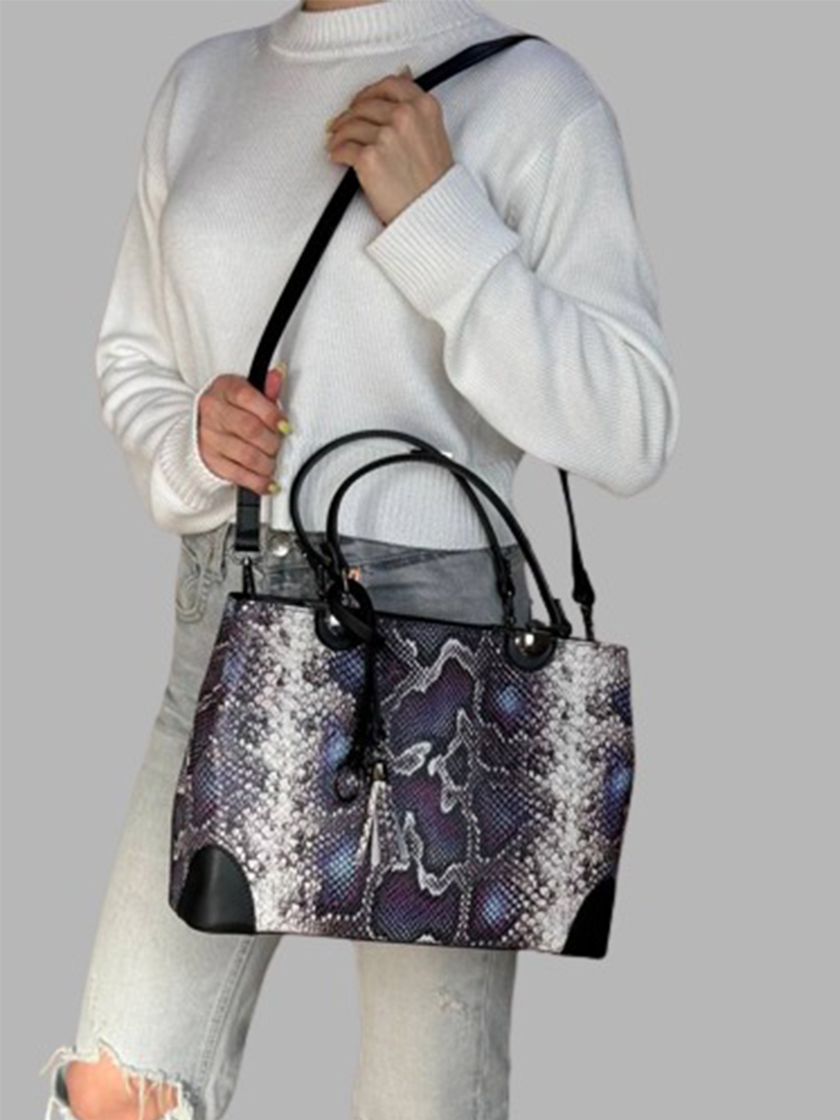 Bolso de mano de piel italiana Morado 7739-14-35