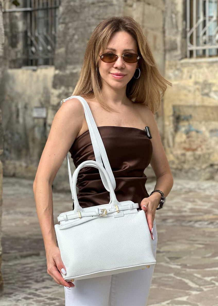 Bolso de mano de piel italiana Blanco 6846-16-32