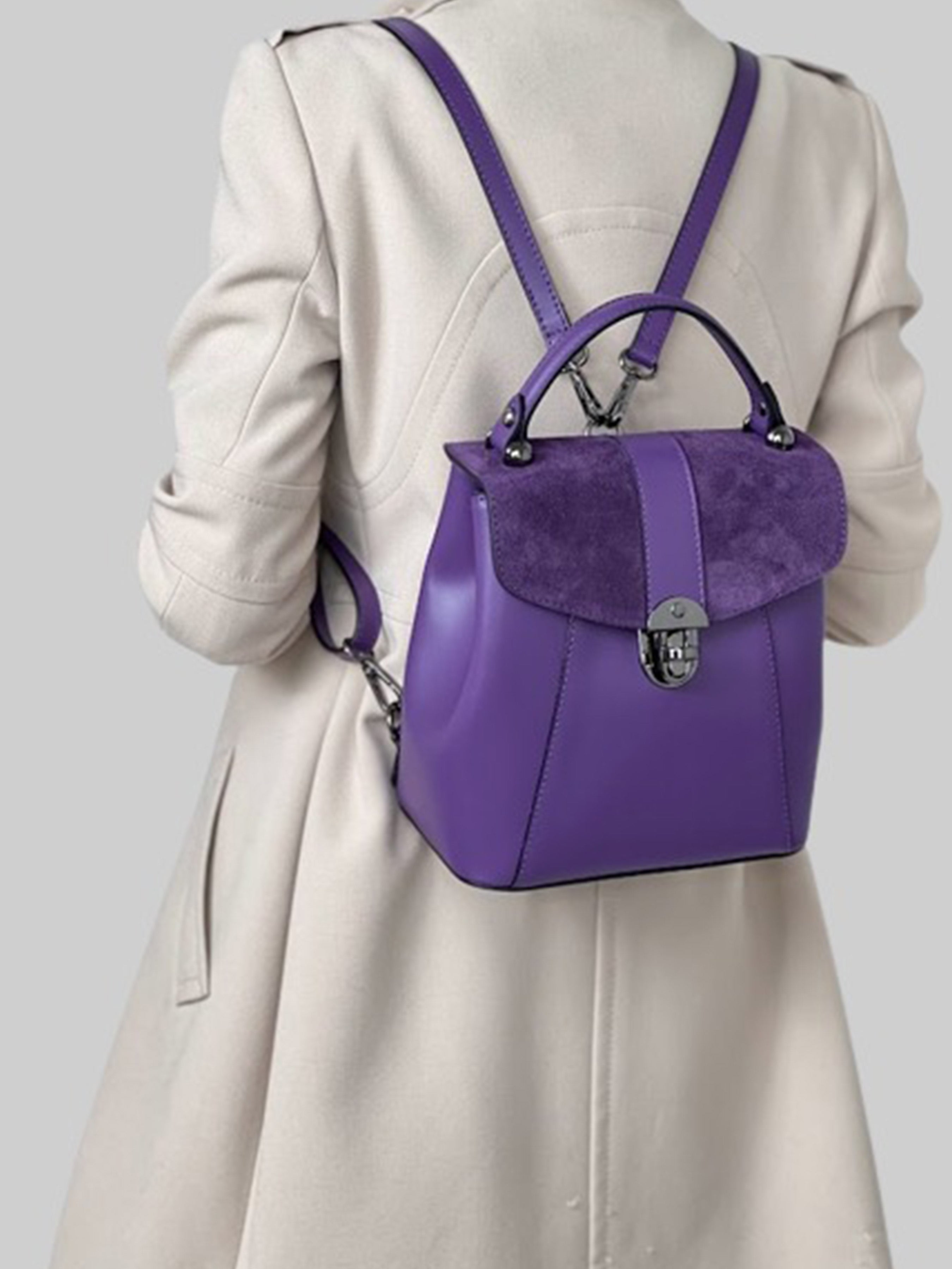Mochila de piel para mujer Morado 4123-14-39