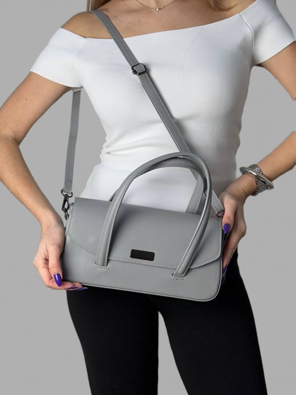 Bolso de mano de piel italiana Gris 3663-18-31