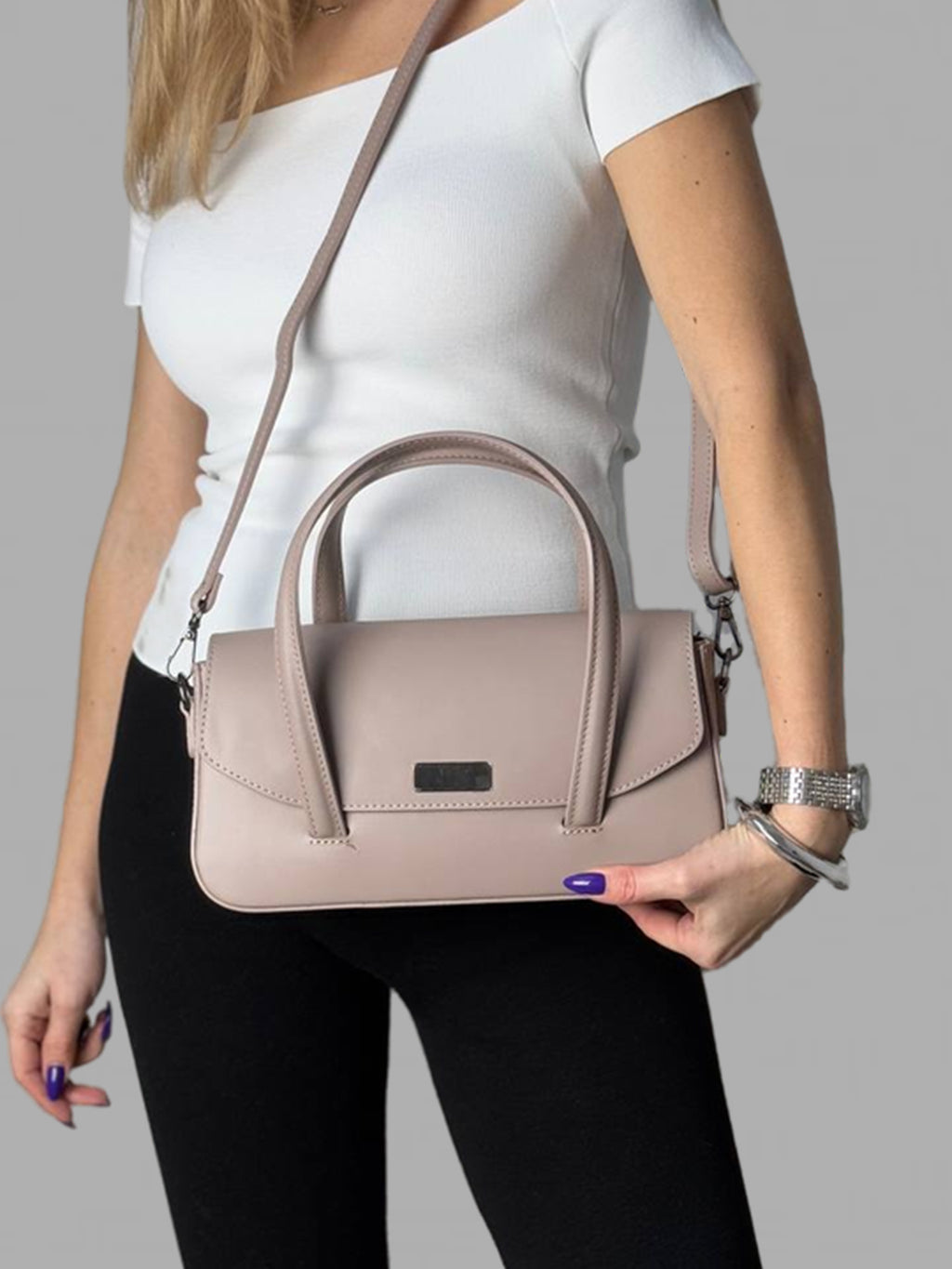 Bolso de mano de piel italiana Gris 3663-52-31