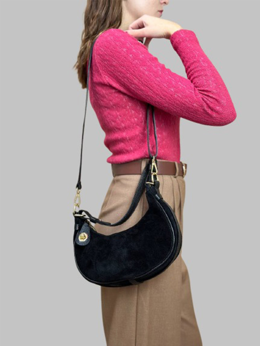 Bolso de hombro de piel italiana Negro 4141-05-47