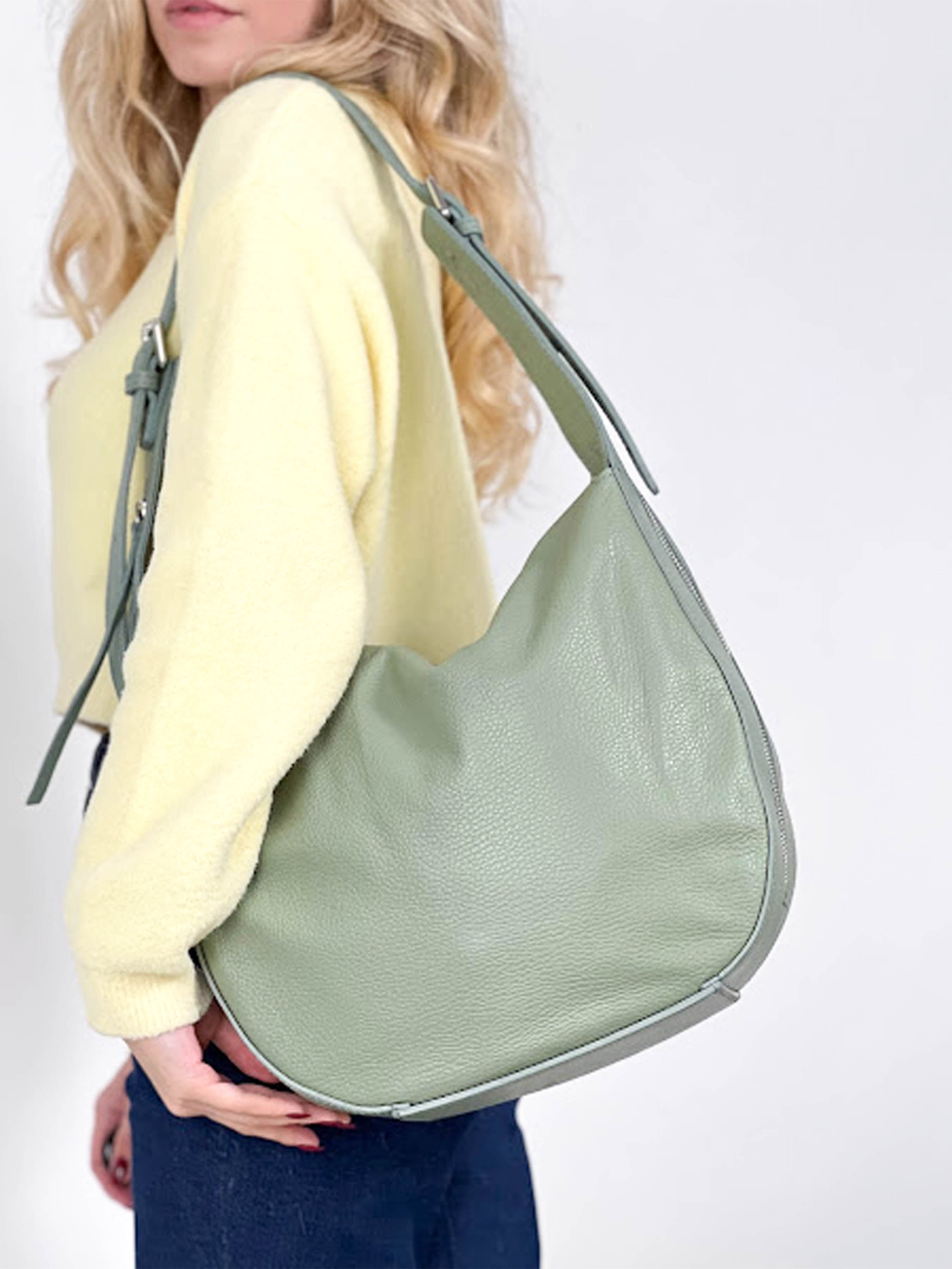 Bolso de hombro de piel italiana Verde 7231-81-32