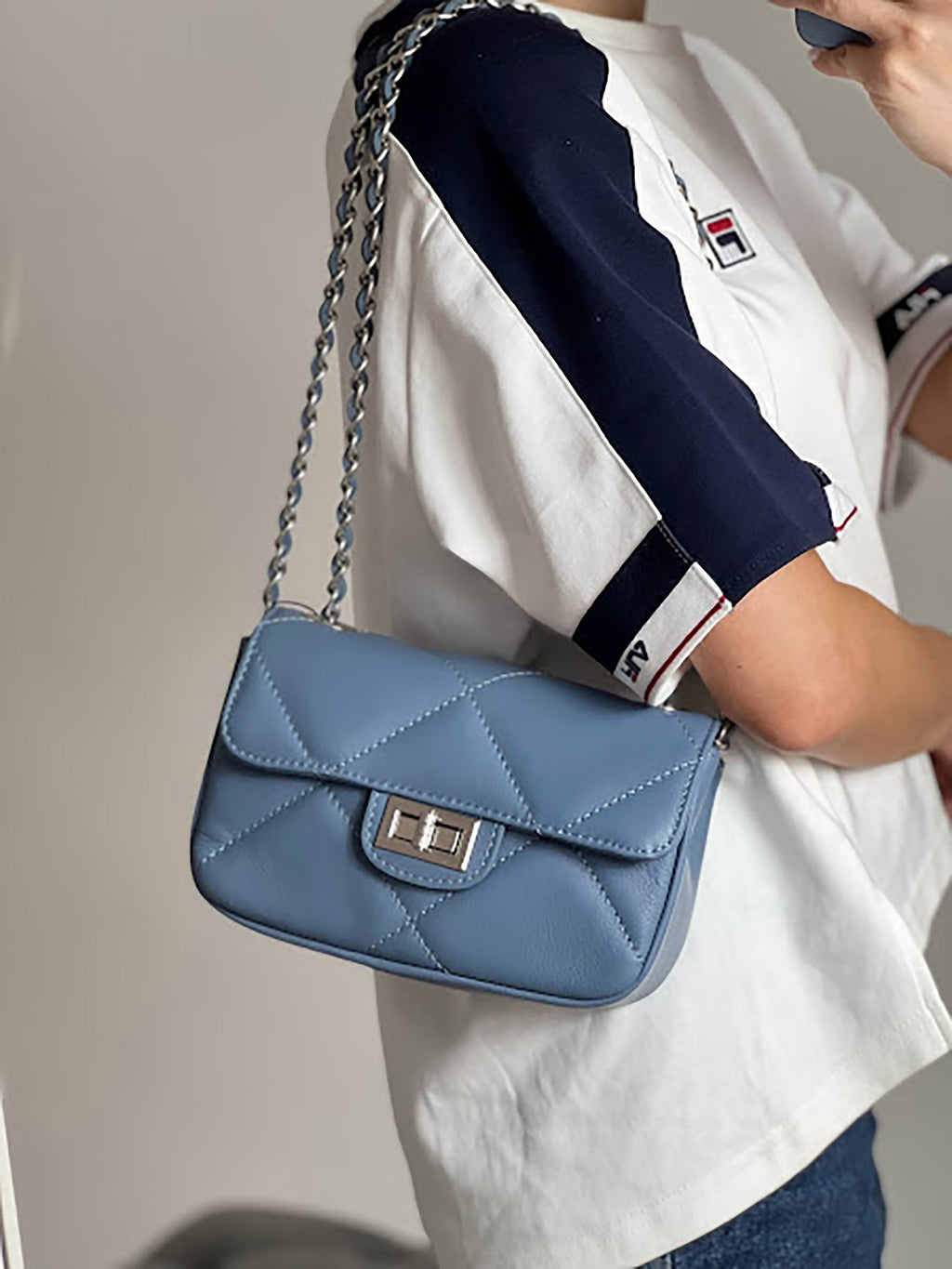 Bandolera de piel italiana Темно блакитний 1293-97-37