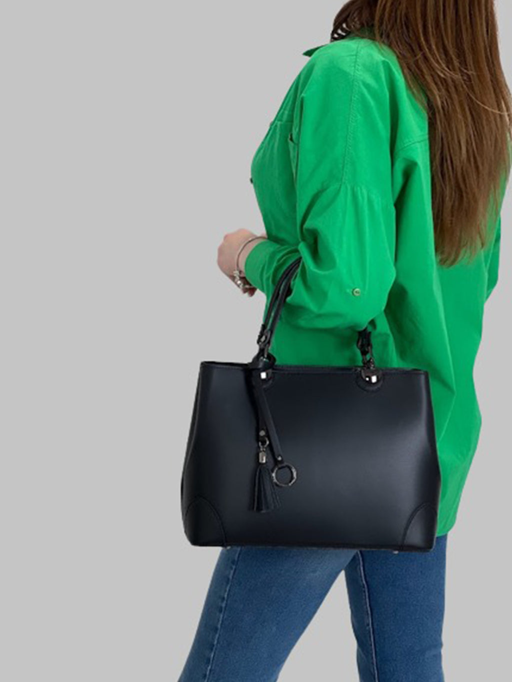 Bolso Tote de piel italiana FIORI Negro