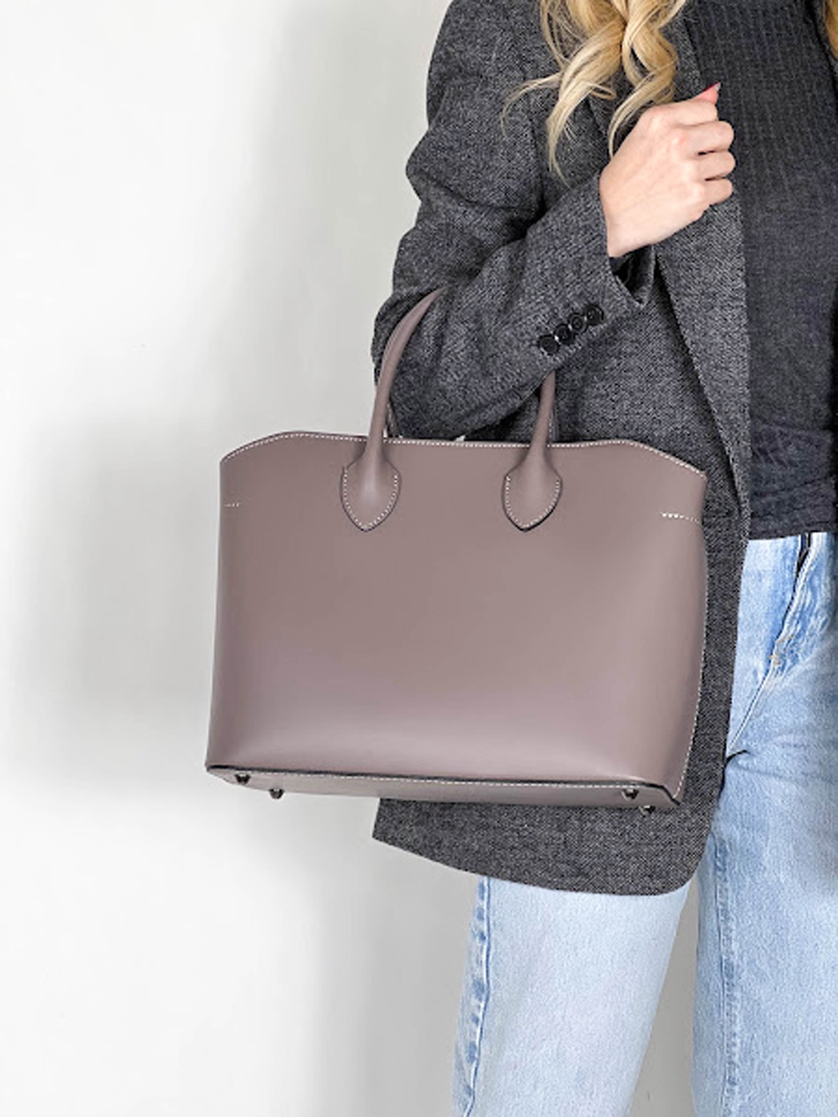 Bolso Tote de piel italiana Gris, Marrón 4392-104-31