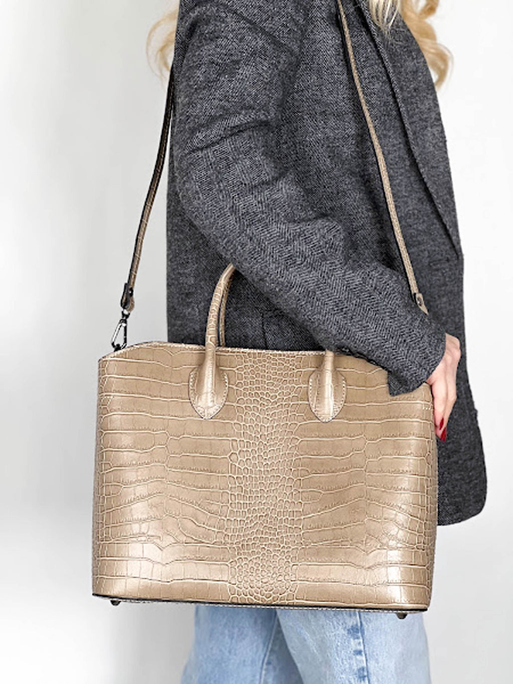 Bolso Tote de piel italiana Gris 4392-52-36