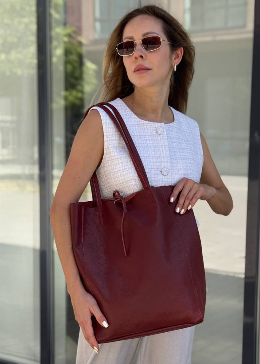 Shopper de piel italiana LARGO Borgoña