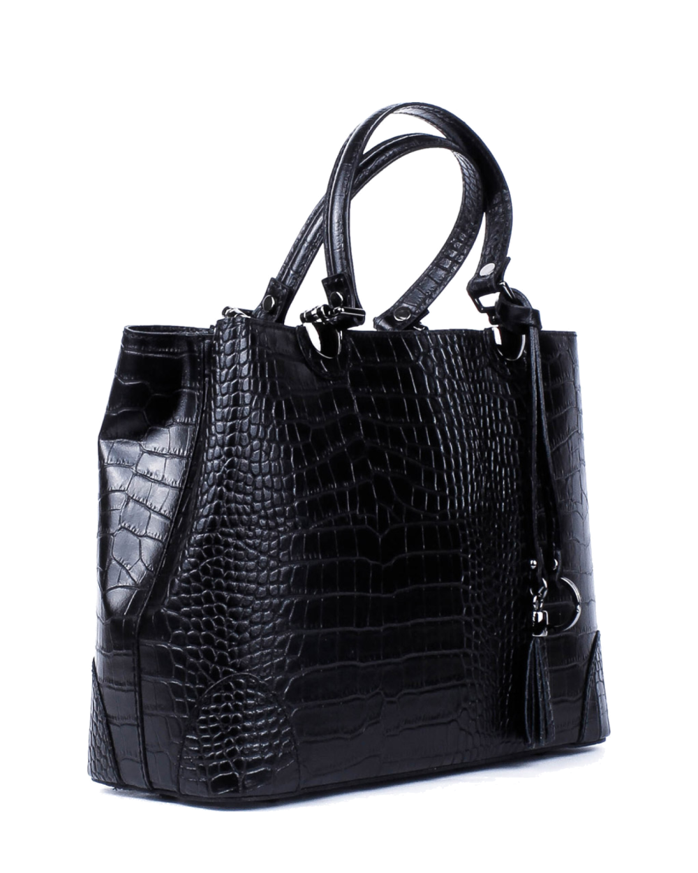 Bolso Tote de piel italiana Fiori Negro