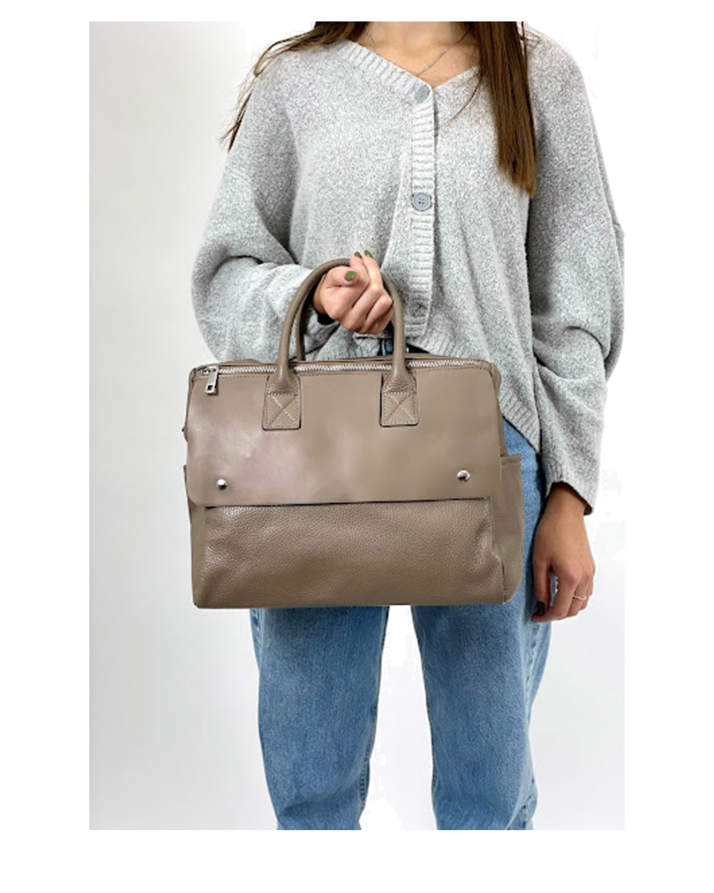 Bolso de mano de piel italiana Desireless Marrón