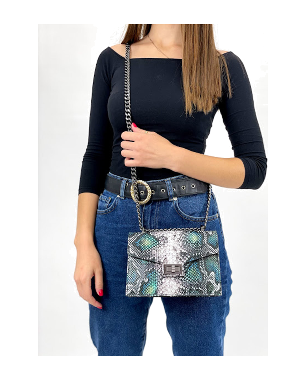 Bandolera de piel italiana Verde 3941-08-35