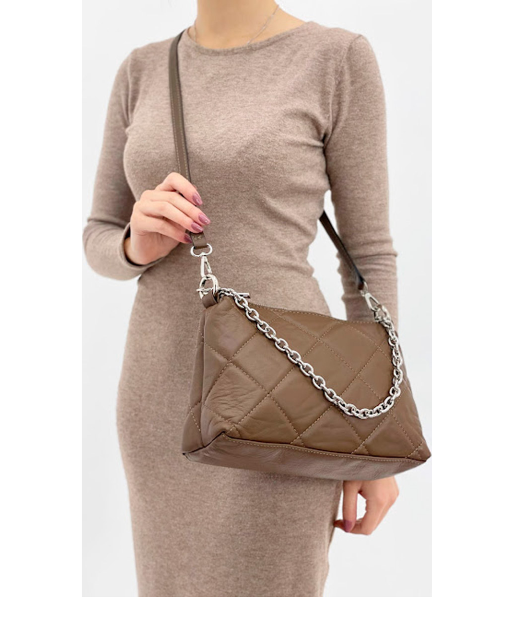 Bandolera de piel italiana Gris, Marrón 1609-104-37