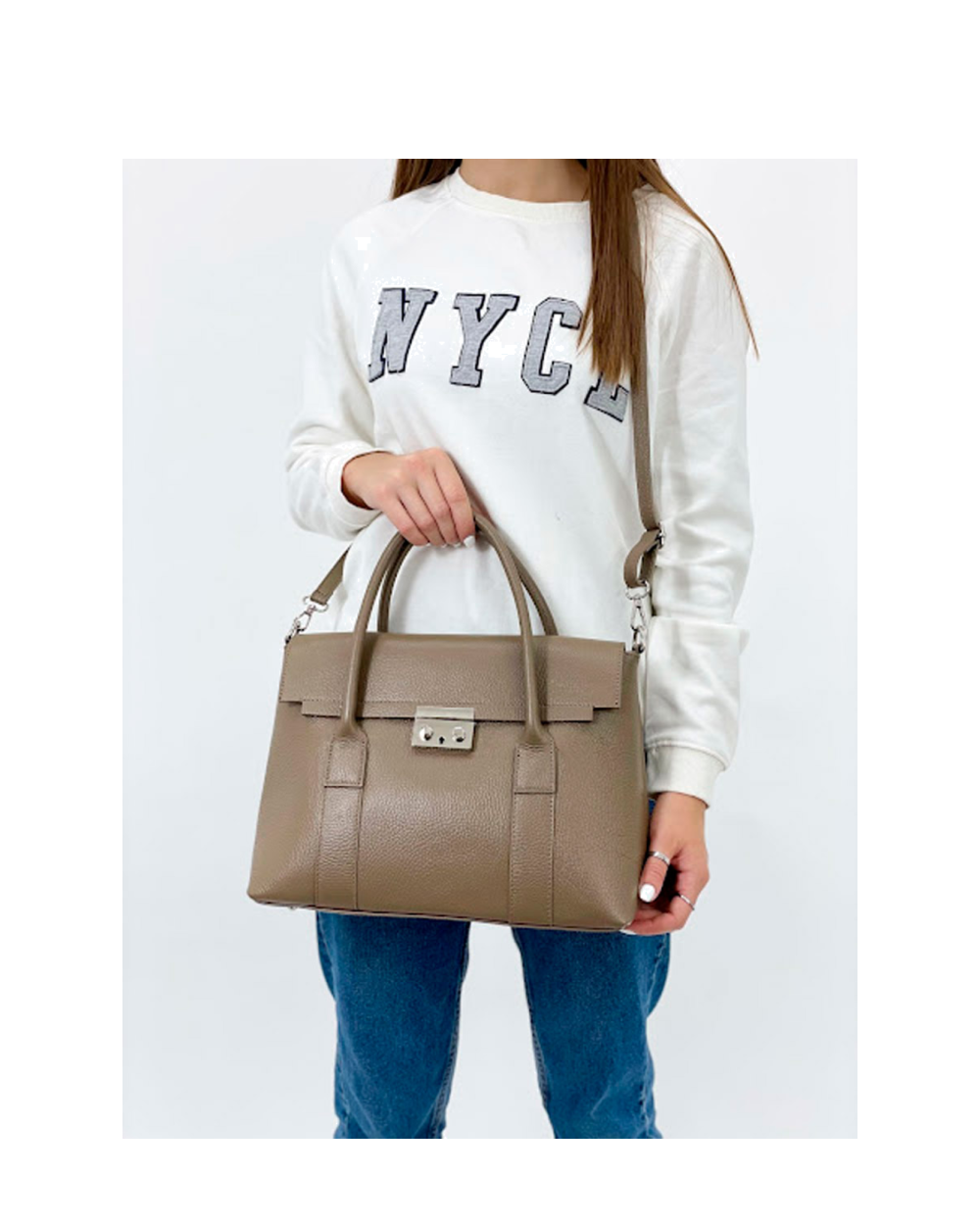 Bolso de mano de piel italiana Armonico Marrón