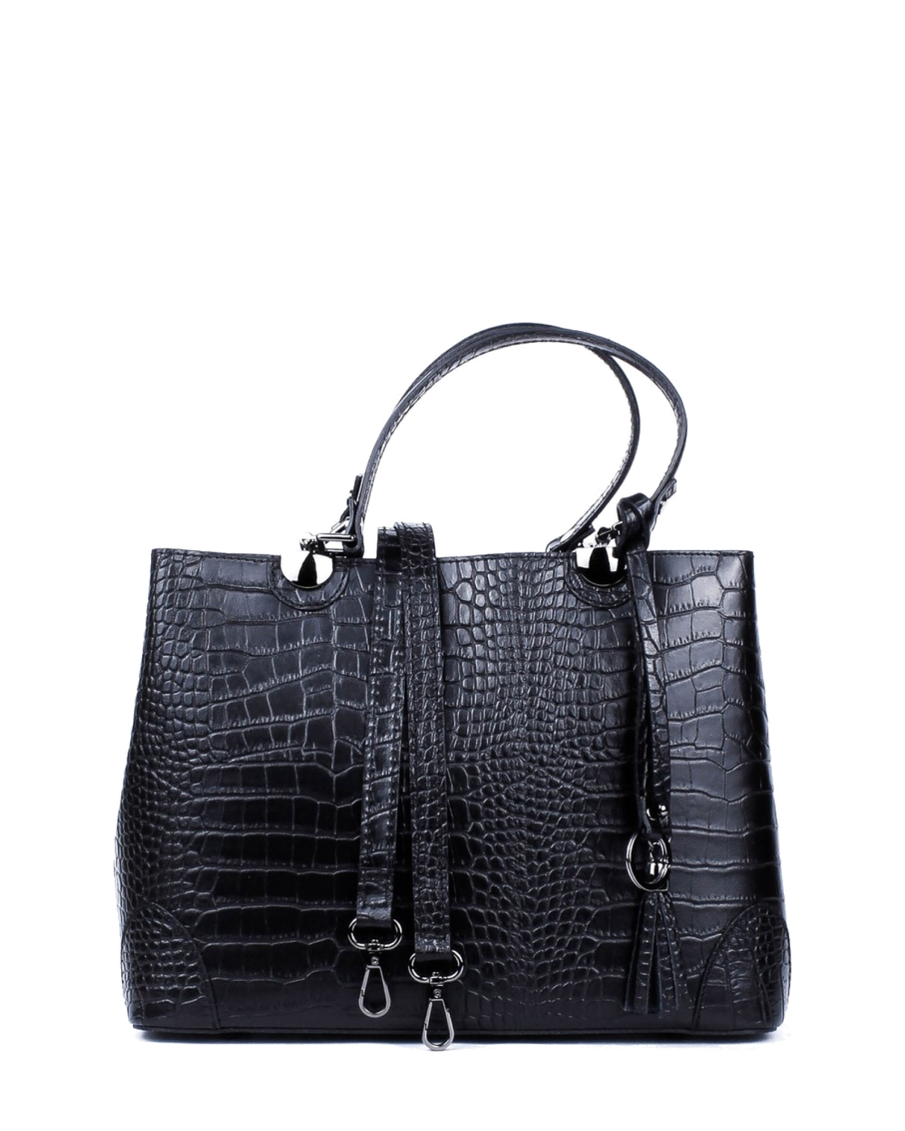 Bolso Tote de piel italiana Fiori Negro