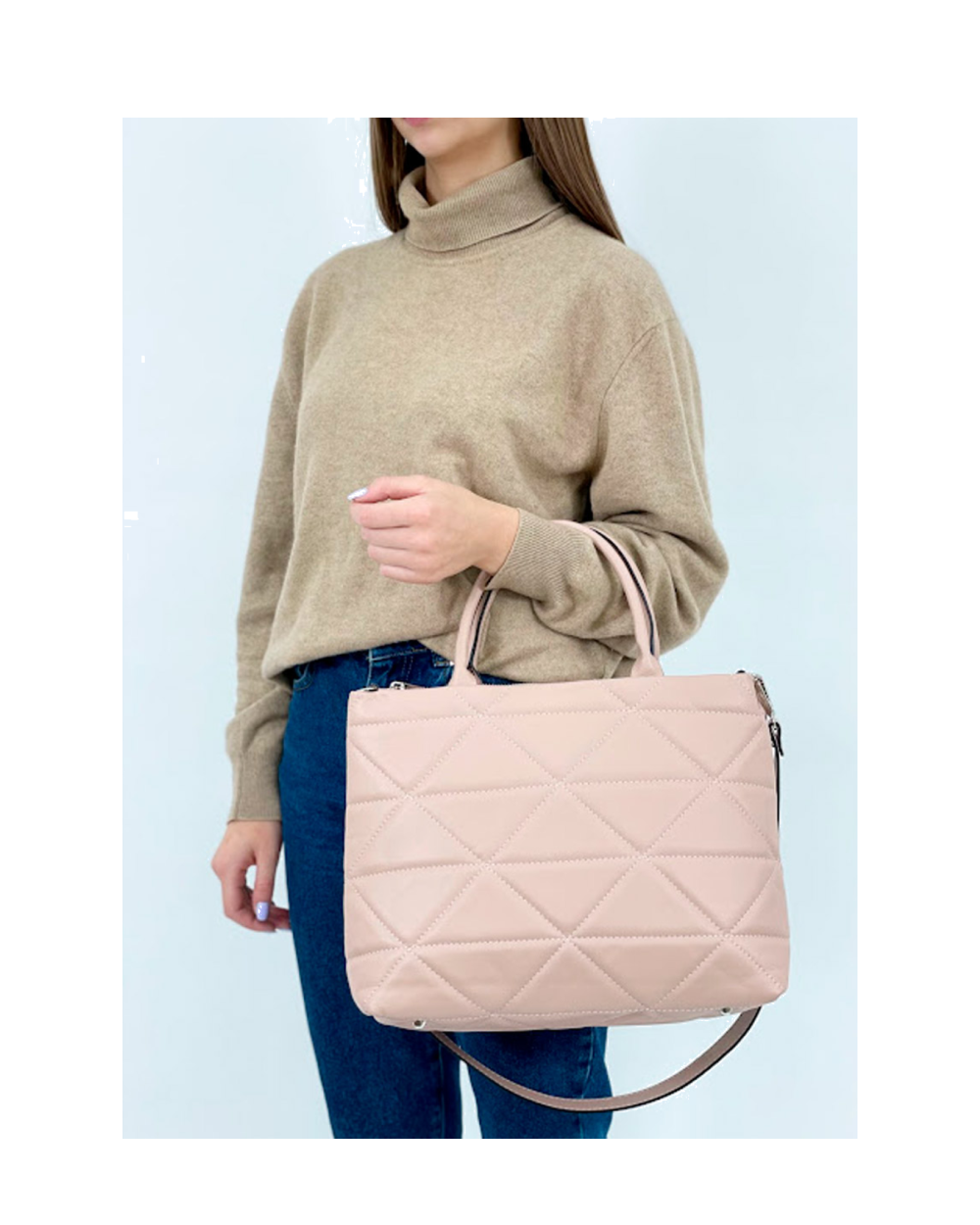 Bolso de mano de piel italiana Armonico Beige