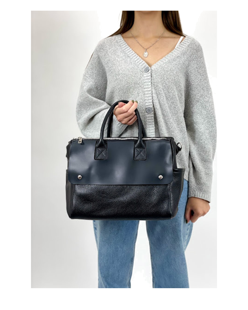 Bolso de mano de piel italiana Desireless  Negro