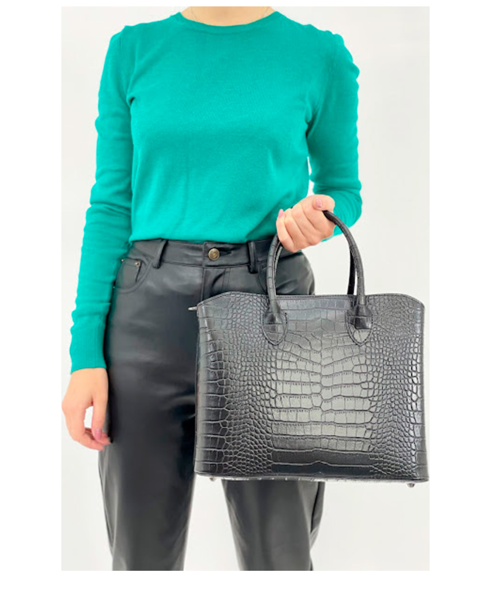 Bolso Tote de piel italiana Plato Negro