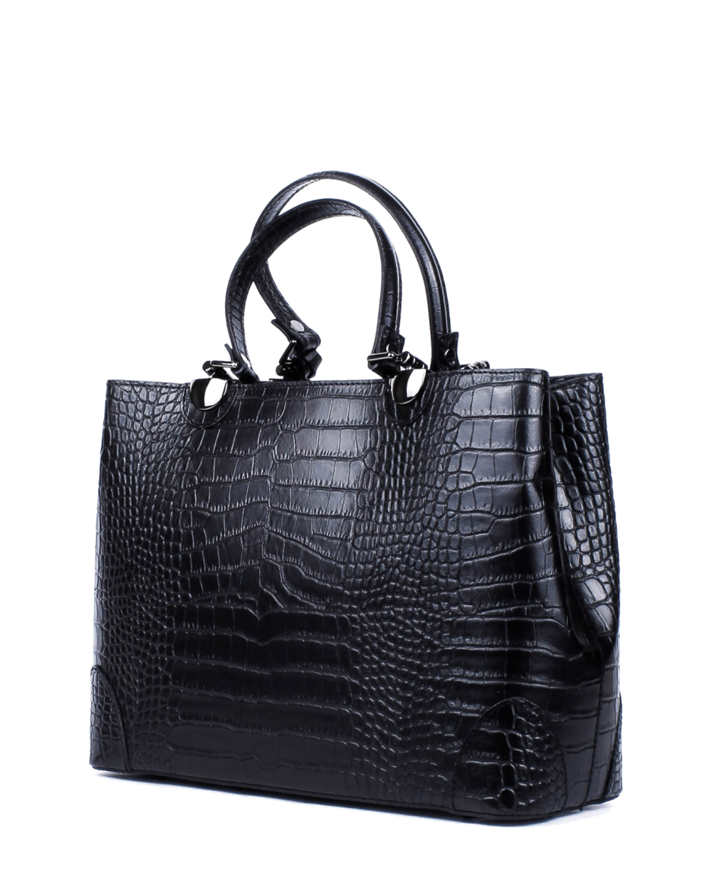 Bolso Tote de piel italiana Fiori Negro