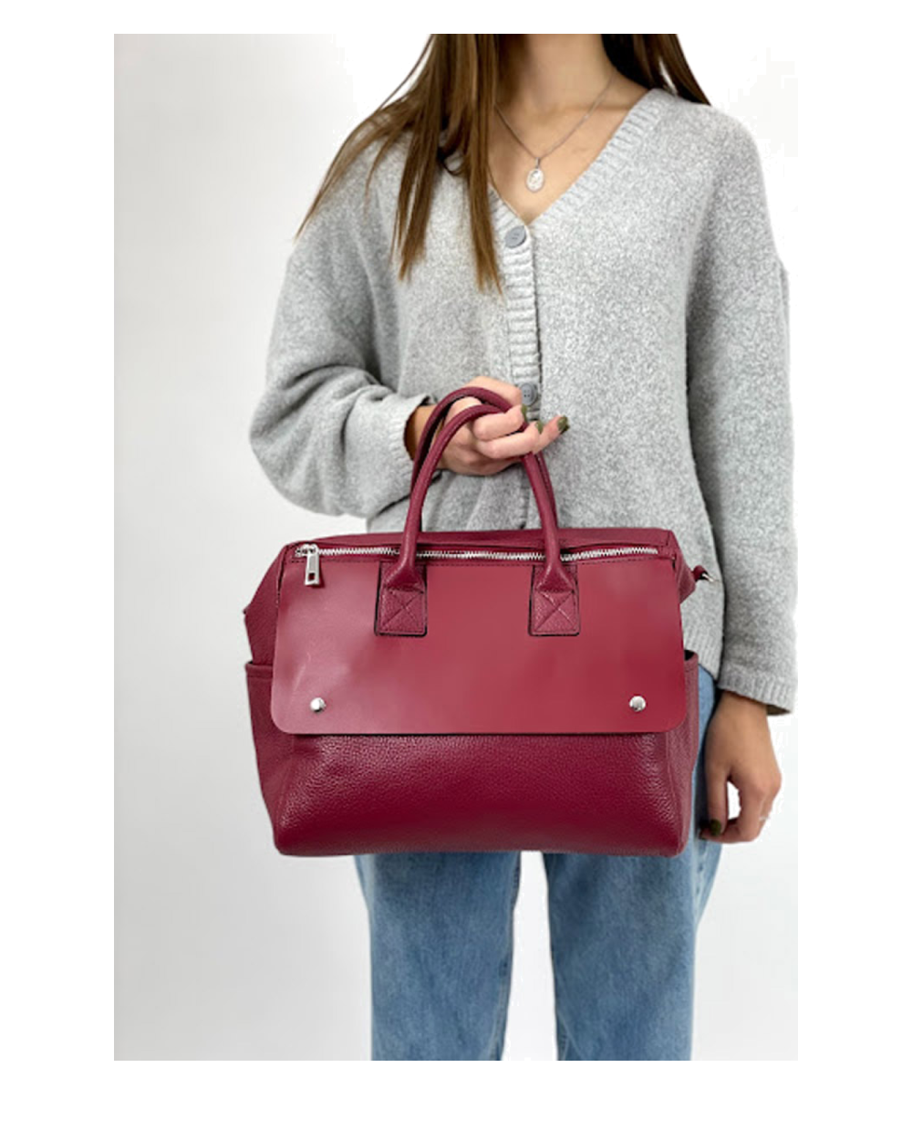 Bolso de mano de piel italiana Desireless Burgundy