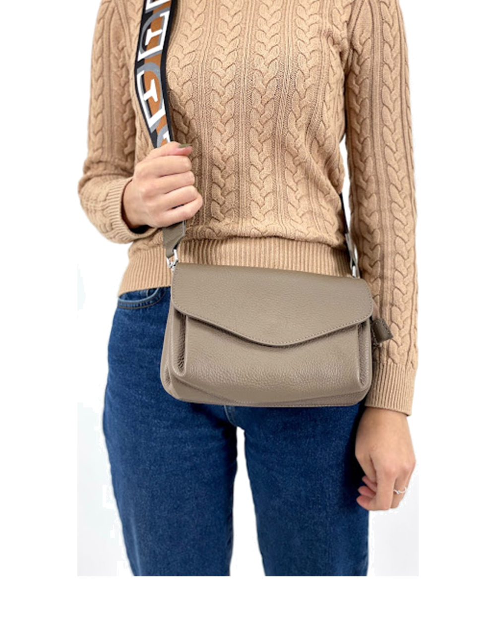 Bandolera de piel italiana Gris, Marrón 2104-104-32