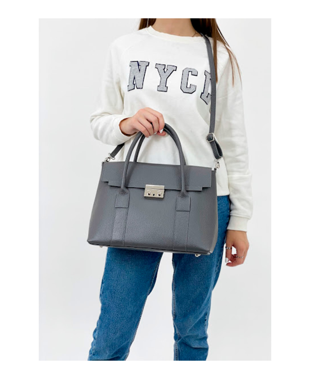 Bolso de mano de piel italiana Armonico Gris