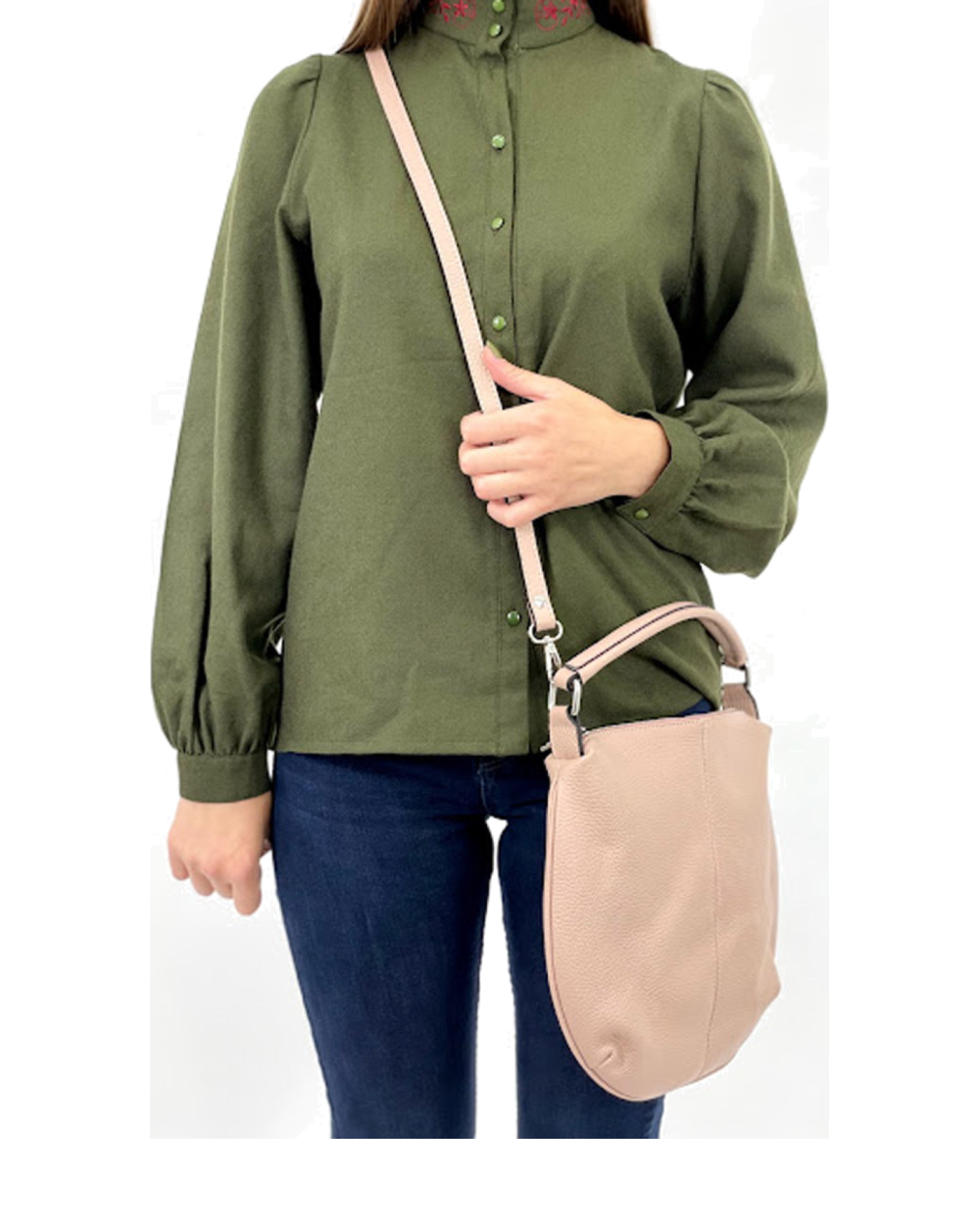 Bolso de mano de piel italiana Basso Beige