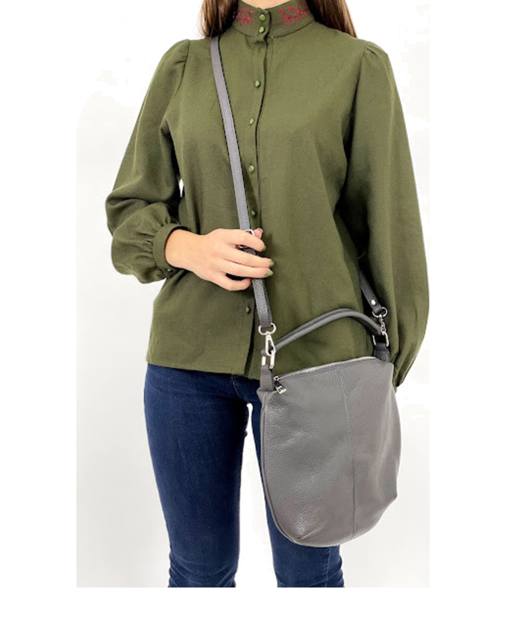 Bolso de mano de piel italiana Basso Gris