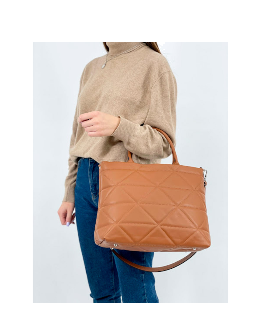 Bolso de mano de piel italiana Armonico Marrón