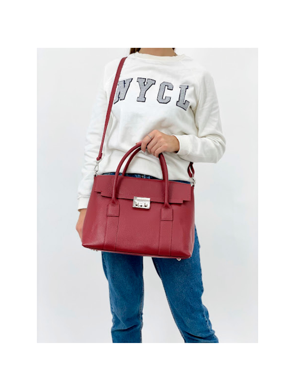 Bolso de mano de piel italiana Borgoña